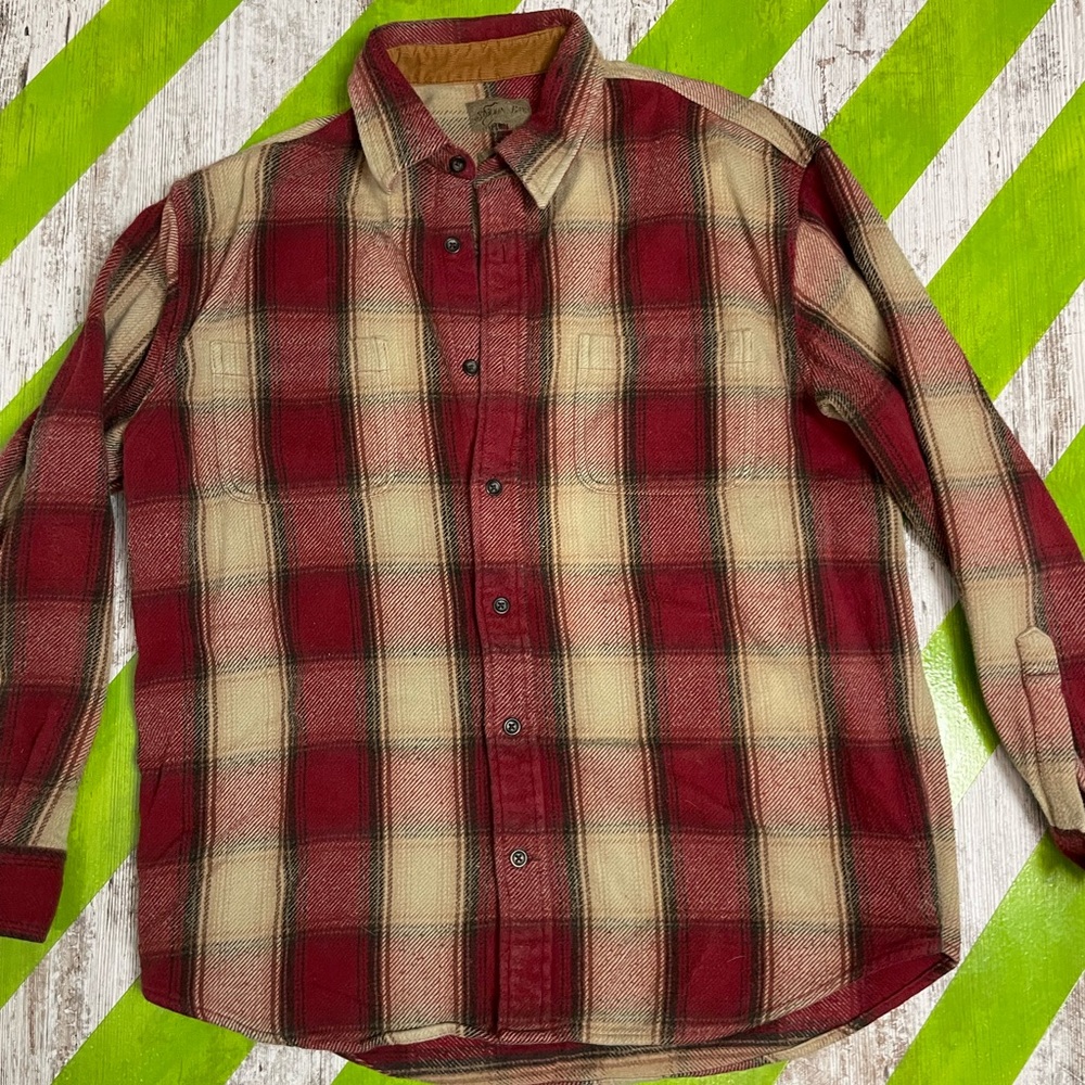 Red and Beige Plaid Men's Shirt